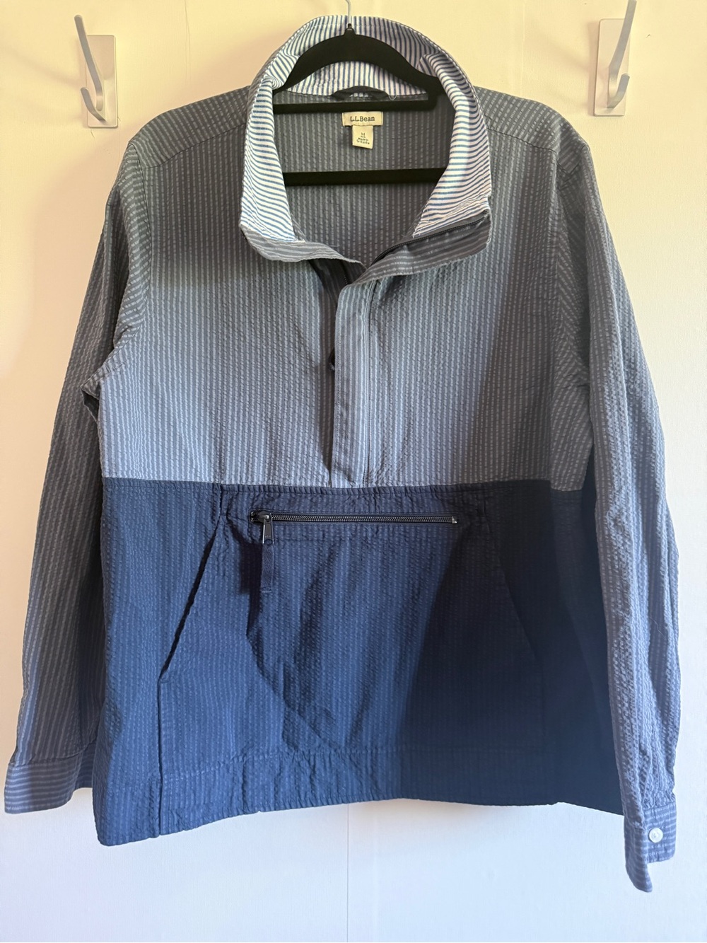 L.L. Bean Two-Tone Blue Seersucker Pullover Shirt Jacket